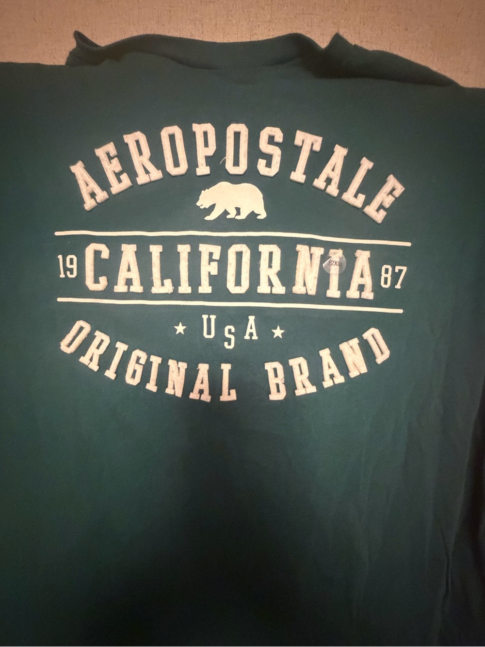 Aeropostale Dark Teal Graphic Tee with White Lettering